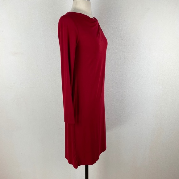 J Jill Women Red Knit Dress XS Jersey Shift Draped Shoulder Long Sleeves Classic - Picture 6 of 7